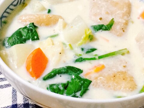 玄米餅の豆乳味噌スープ